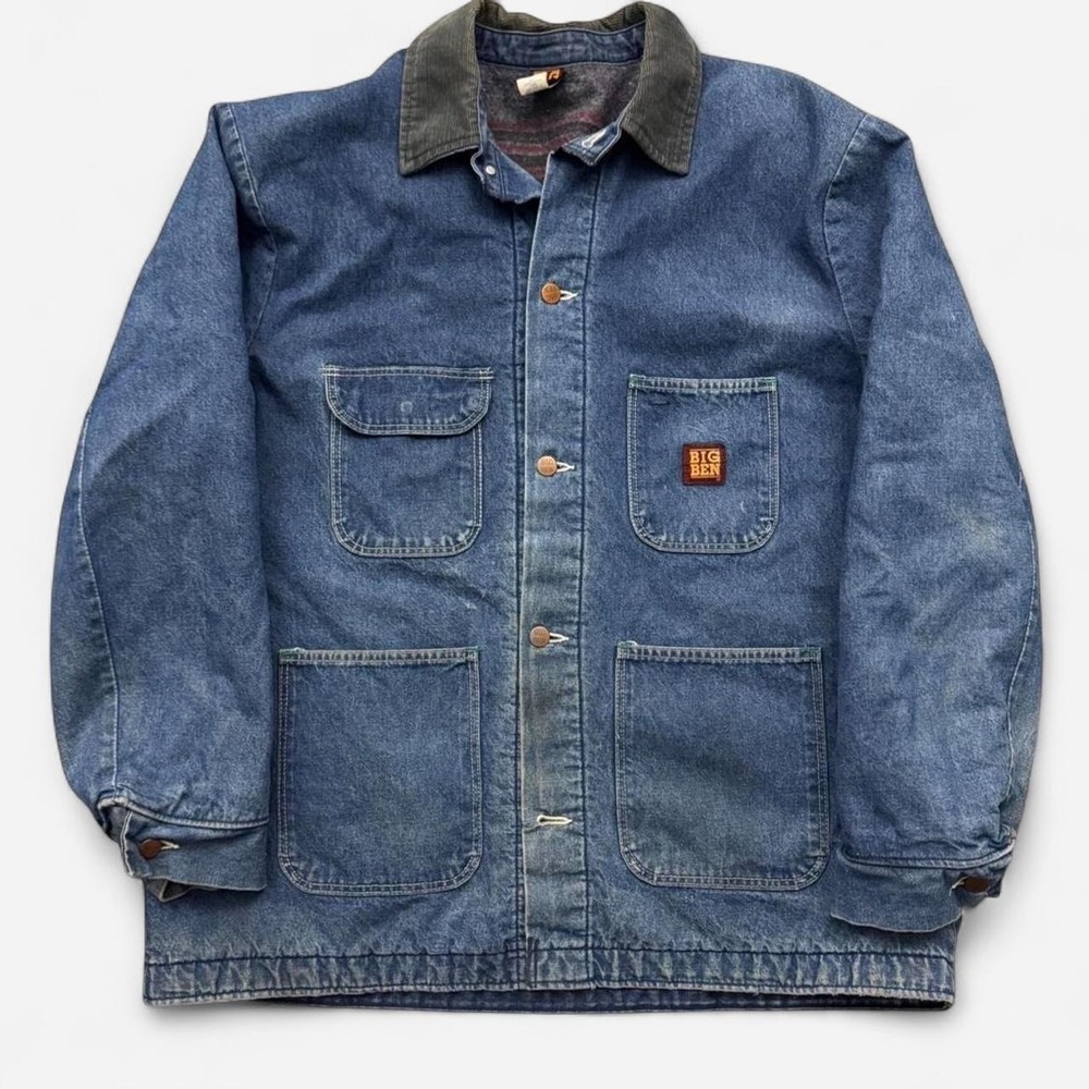 Vintage Big Ben Wrangler Denim Chore Coat Blanket Lined Jacket Blue Sz 46